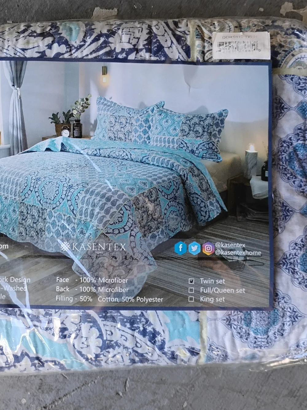 Twin Blue and Teal Microfiber Quilt Set